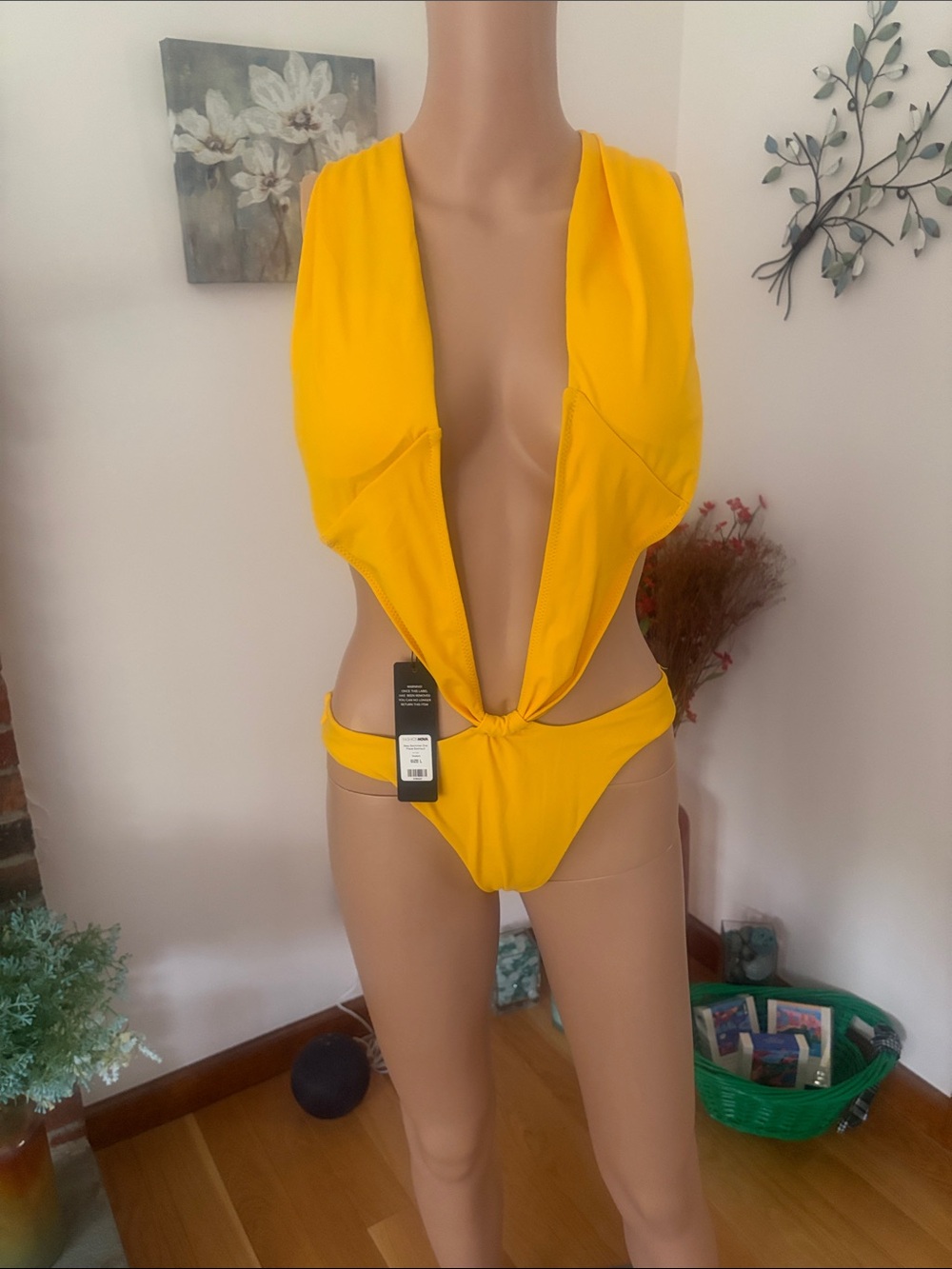 Fashion Nova Mustard Yellow One-Piece Swimsuit